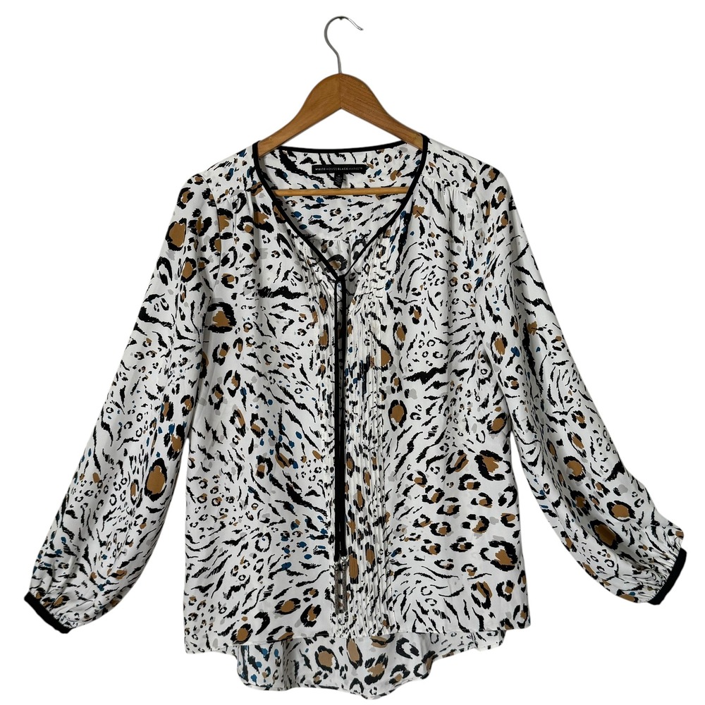 WHBM Leopard Print tassel Tunic Top Women Size S Maximalist Mob Wife Long Sleeve